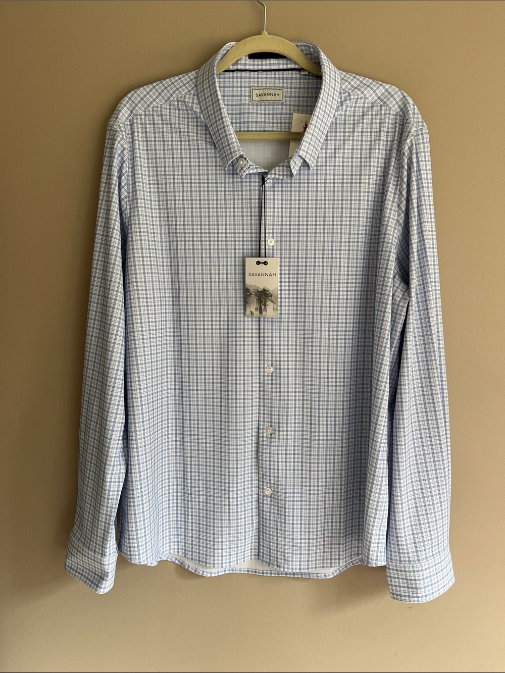 Savannah performance stretch long-sleeve button-down light blue shirt size XL